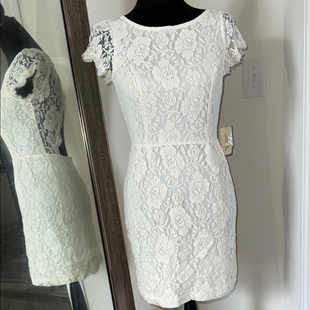 Forever 21 White Sheath Mini Dress with Flutter Cap Sleeves